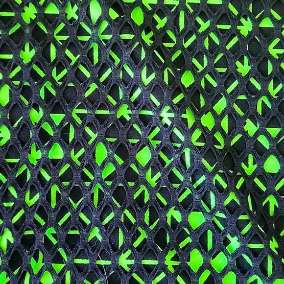 ✨️11✨RED CORAL COLLECTIONS, Unique Long Top or Dress, Neon Green Underlay w/ Blk - Picture 2 of 7